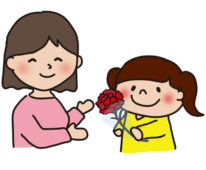 母の日にカーネーションのお花をあげる子供（女の子）