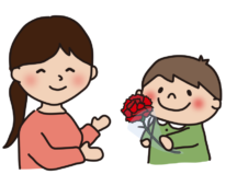 母の日にカーネーションのお花をあげる子供（男の子）