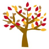 葉が赤くなった秋の木