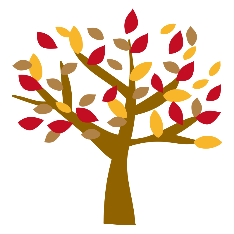 葉が赤くなった秋の木の無料(フリー)イラスト | かわいい手描きの無料素材「てがきっず」保育園・小学校・介護施設にぴったりのフリー素材イラスト