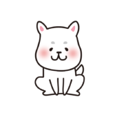 お座りしている昔話のはなさかじいさんに出てくる犬（シロ）