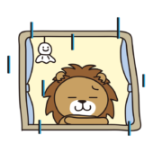 雨の日にがっかりした顔で外を見るライオン