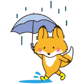 雨の日に傘をさすキツネ