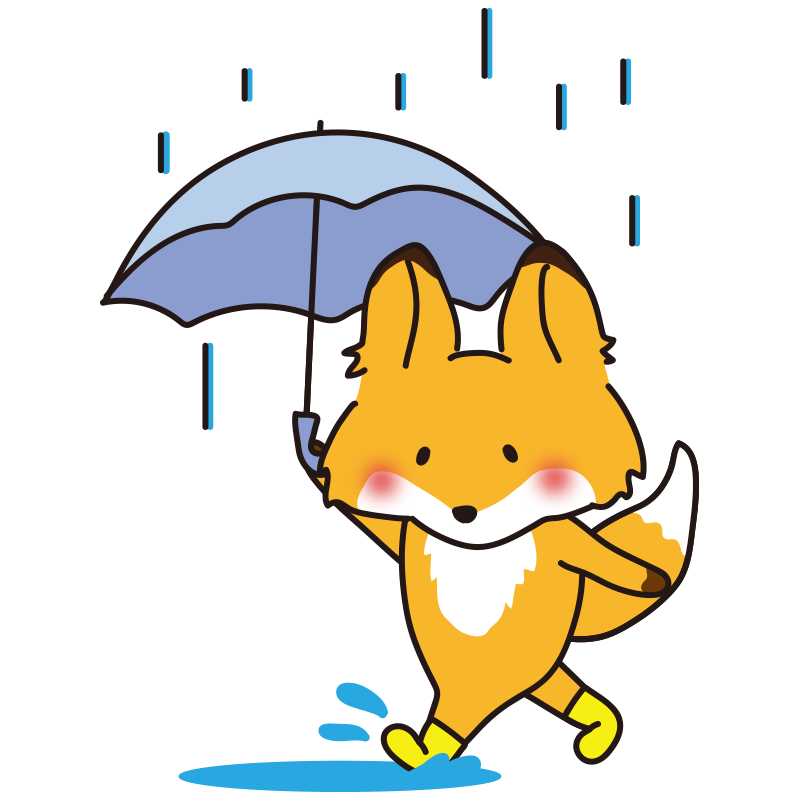 雨の日に傘をさすキツネ