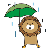 雨の日に傘をさすライオン