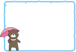 雨の日に傘をさすツキノワグマの枠（横）