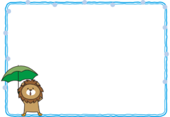 雨の日に傘をさすライオンの枠（横）