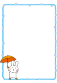 雨の日に傘をさす白いうさぎの枠（縦）