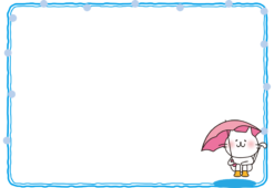 雨の日に傘をさす白い猫の枠（横）