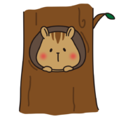 木の穴から顔を出すリス