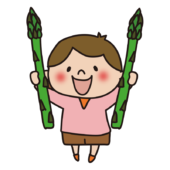 大きなアスパラガスを持っている子供（女の子）