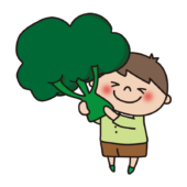 大きなブロッコリーを持っている子供（男の子）