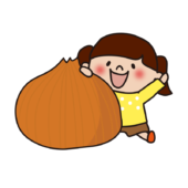 大きな玉ねぎと一緒に座る子供（女の子）
