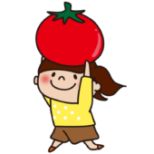 大きなトマトを運ぶ子供（女の子）