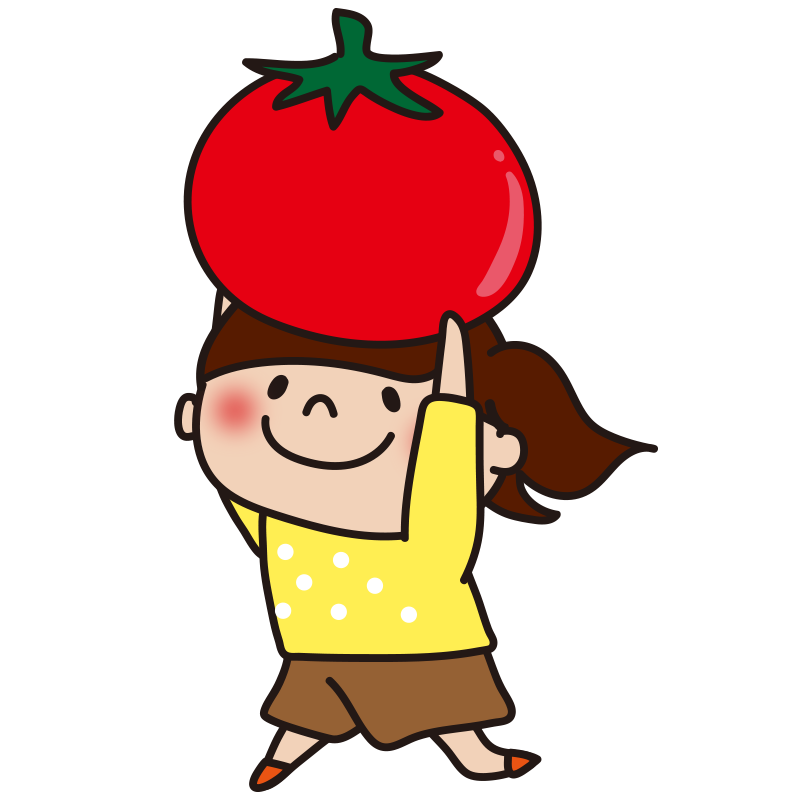 大きなトマトを運ぶ子供（女の子）