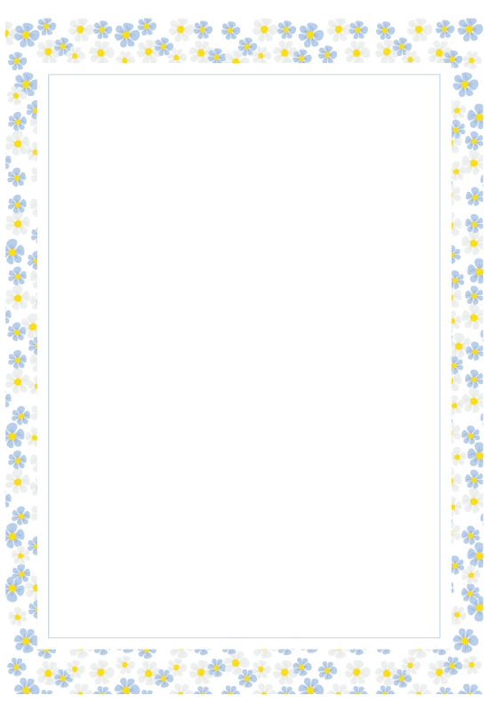 白と青の小花とシンプルな青い枠