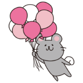 たくさんのピンク色の風船を持っているネズミ