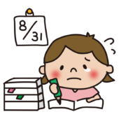 夏休みの最終日に泣きながら宿題をしている子供（女の子）