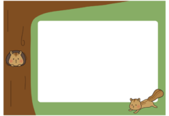 巣穴から顔を出すリスと走るリスの枠