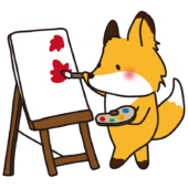 キャンバスに絵を描くキツネ
