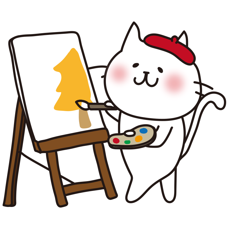 キャンバスに絵を描く白い猫
