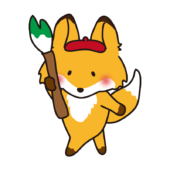 大きな筆で絵を描くキツネ