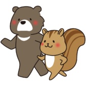 ウォーキングするクマとリス