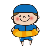ラッシュガードを着て浮き輪を持っている子供（女の子）