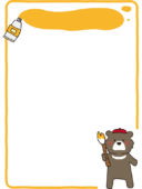 大きな筆で絵を描くクマの枠（縦）