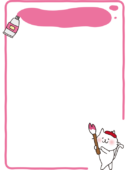 大きな筆で絵を描く白い猫の枠（縦）