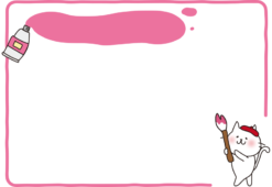 大きな筆で絵を描く白い猫の枠（横）