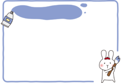 大きな筆で絵を描く白いうさぎの枠（横）