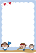 男の子がかけっこをする運動会の枠（縦）