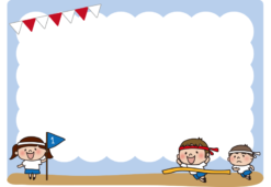 男の子がかけっこをする運動会の枠（横）