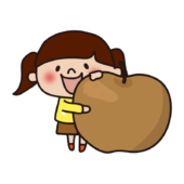大きな梨を持っている子供（女の子）