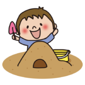 砂場で砂遊びをする子供（男の子）