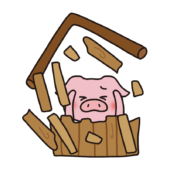 吹き飛ばされる木の家