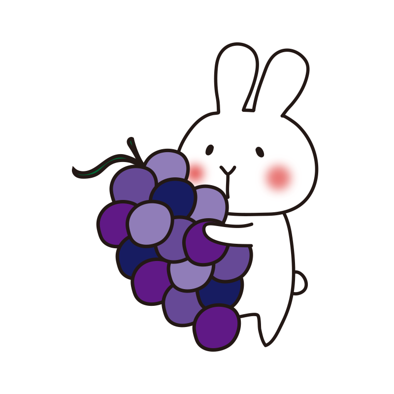 大きな葡萄を持っている白いうさぎ