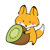 大きなキウイを持っているキツネ