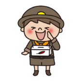 探検隊の格好をして募金活動をする子供（男の子2）