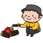 キャンプで火をおこす子供（男の子）