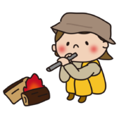 キャンプで火をおこす子供（女の子）