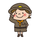 探検隊の格好をして敬礼する子供（女の子）