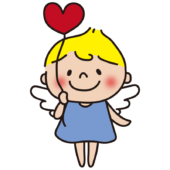 ハートの風船を持っている天使（青）