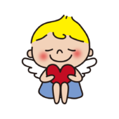 ハートを抱いている天使（青）