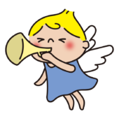 ラッパを吹いている天使（青）