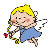 ハートの弓矢を引いている天使（青）