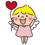 ハートの風船を持っている天使（ピンク）