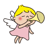 ラッパを吹いている天使（ピンク）