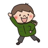 冬にダウンを着て走っている子供（男の子）